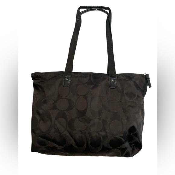 Coach EUC Nylon Getaway Travel Black Monogram Tote No Pouch 19”x11.5”x8” HDLS 9” - Picture 3 of 9